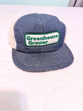Vintage Greenhouse Grower Patch Trucker Mesh SnapBack Denim Hat Cap Farmer 80s